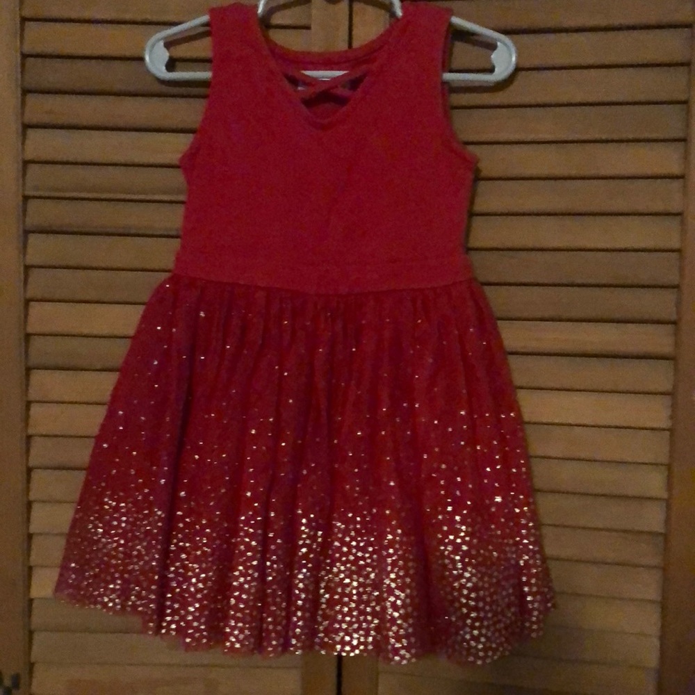 Girls Red Sleeveless Dress w/ Gold Stars